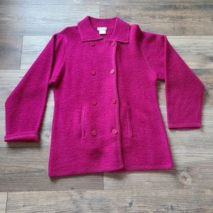 Vintage Pierre Cardin 100% Wool Pink Purple Anchor Button Peacoat Womens Large